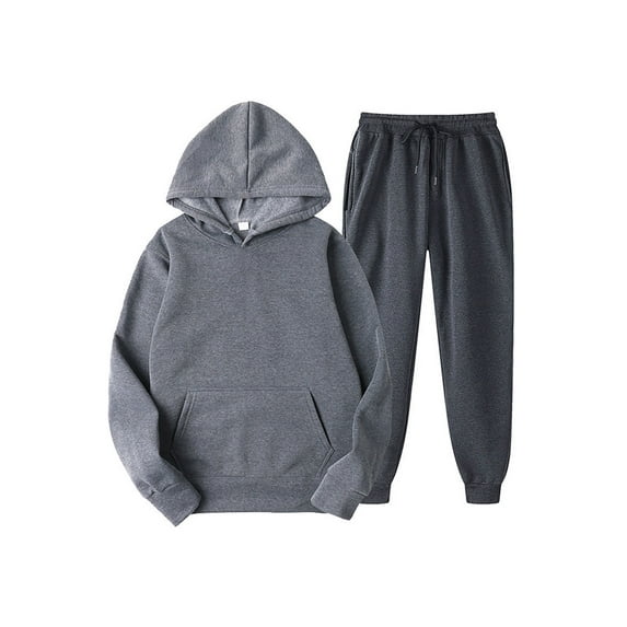 Avamo Men Regular Fit Jogger Sets Solid Color Fleece Hoodies Sweatsuit Drawstring Fall Sweatshirts+Pant Outfits With Pockets Dark Gray L
