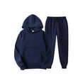 thumbnail image 1 of Avamo Men Regular Fit Jogger Sets Solid Color Fleece Hoodies Sweatsuit Drawstring Fall Sweatshirts+Pant Outfits With Pockets Navy Blue 3XL, 1 of 2