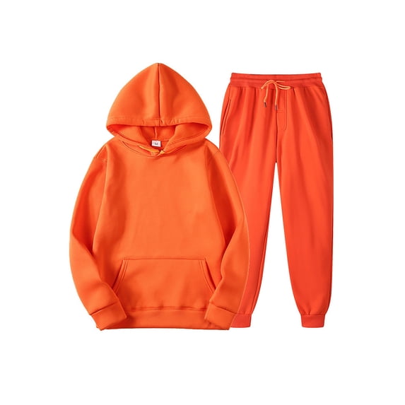 Avamo Men Regular Fit Jogger Sets Solid Color Fleece Hoodies Sweatsuit Drawstring Fall Sweatshirts+Pant Outfits With Pockets Orange XL