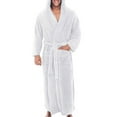 thumbnail image 1 of Avamo Men Wrap Robe Solid Color Bath Robes Hooded Dressing Gown Winter Comfy Towelling Thermal Long Sleeve Nightwear White 4XL, 1 of 8