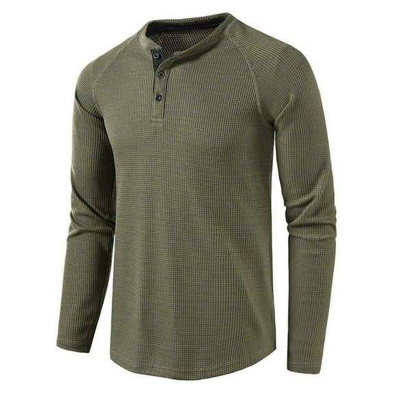 Avamo Mens Henley Waffle Casual Long Sleeve Lightweight Button T-Shirts Autumn Regular Fit Shirt