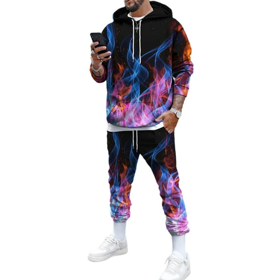 Avamo Mens Tracksuit 2 Piece Outfit Autumn Casual Splash Ink Print Hoodies Sweatshirt Active Sport Jogger Tracksuit