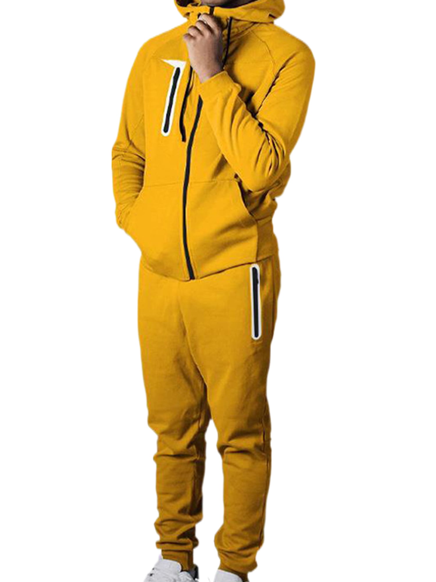 Avamo Mens Tracksuits Sweat Suit Casual Long Sleeve 2 Piece Outfit Sports Jogging Suits Set Yellow 2XL