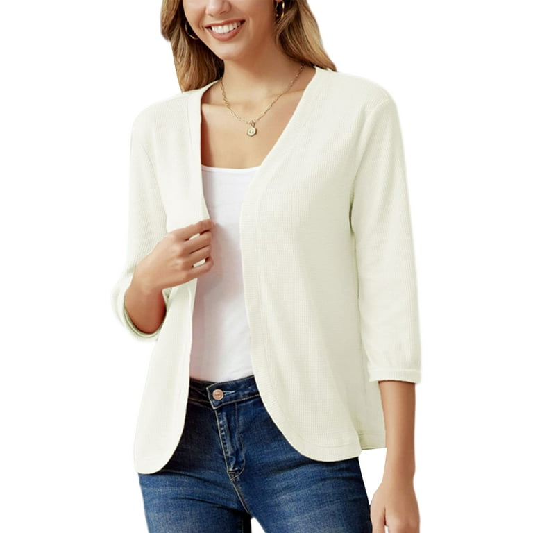 Avamo Petite 3 4 Sleeve Open Front Shirts Women Solid Color