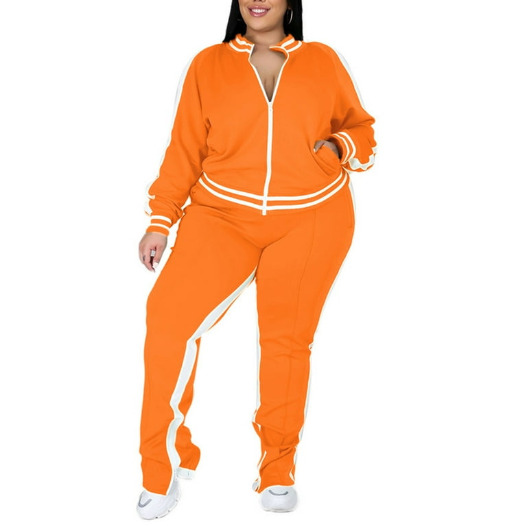 Avamo Plus Size Women Casual Jogger Suit 2 Piece Tracksuit Crewneck Long  Sleeve Tops Long Sweatpants Outfits Lounge Sets Orange XXL