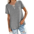 thumbnail image 1 of Avamo Women Basic V Neck Short Sleeve T Shirts Summer Casual Tops Loose Pullover Tee Ladies Fashion Button Henley Shirts Tunic Blouses, 1 of 2