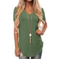 thumbnail image 1 of Avamo Summer Short Sleeve T-shirt for Ladies V Neck Loose Tunic Baggy Blouse Women Plain Basic Tops, 1 of 4