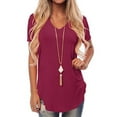 thumbnail image 1 of Avamo Summer Short Sleeve T-shirt for Ladies V Neck Loose Tunic Baggy Blouse Women Plain Basic Tops, 1 of 4