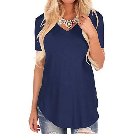 Avamo Summer Short Sleeve T-shirt for Ladies V Neck Loose Tunic Baggy Blouse Women Plain Basic Tops
