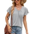 thumbnail image 1 of Avamo Summer Tops Ladies Pleated Tunic Blouse Basic Tee Women Loose Ruffled Short Sleeve T-shirt Grey 2XL, 1 of 9