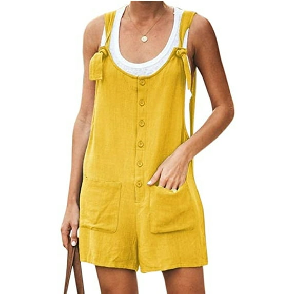 Avamo Summer Women Strappy Linen Overall Teen Girls Casual Beach Bib Pants Short Pants Rompers Playsuit Plus Size