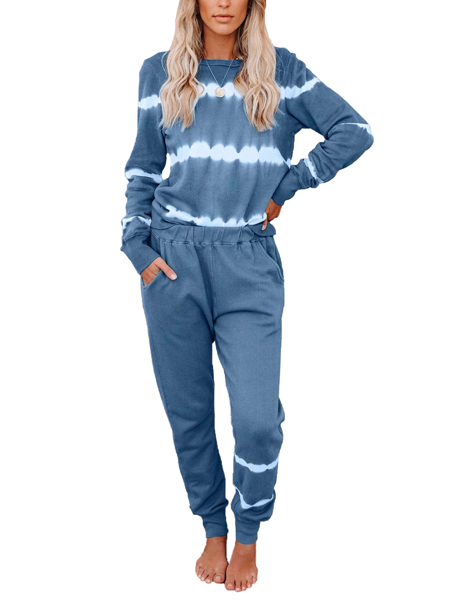 Avamo Tie Dye pjs Set for Women Casual Baggy Pajamas Outfits Ladies 2PCS Long Pullover Tops and Sweatpants Set Walmart