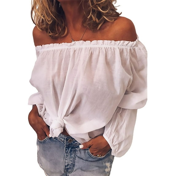 Avamo Women Autumn Long Sleeve Tops Cotton Linen One Shoulder Shirt Casual Loose Blouse Tunic
