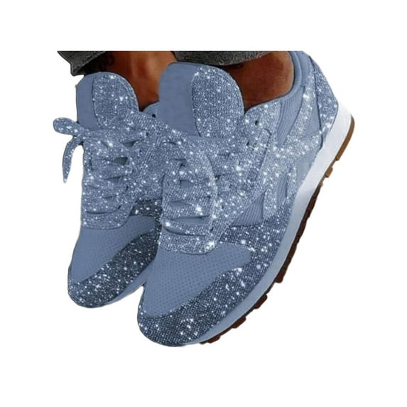 Avamo Women Casual Sneakers Lace Up Shiny Flats Shoes Gym Walking