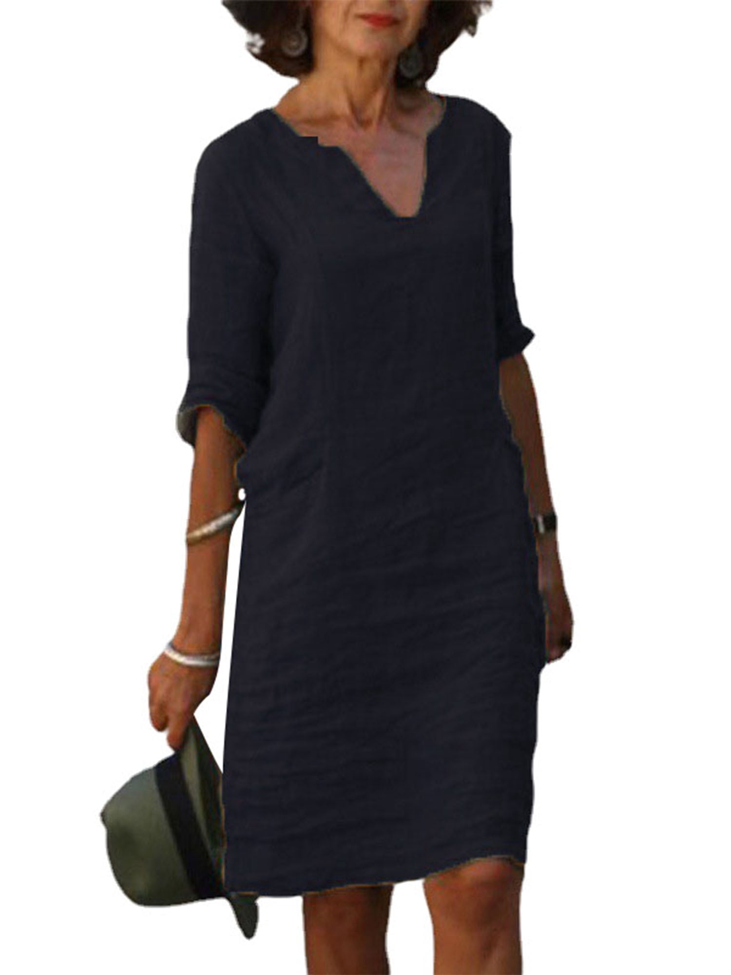 Avamo Women Dresses Cotton Linen Sundress Ladies Leisure Straight Dress  Half Sleeve T Shirt Dress Outdoor Casual Dress - Walmart.com