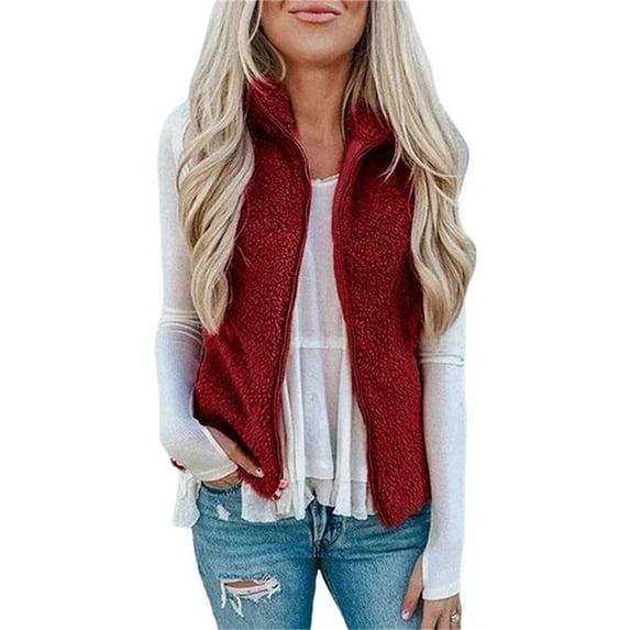 Avamo Women Fall Sleeveless Lightweight Vest Casual Sherpa Fleece Cozy Warm Zipper Vest Outwear S-5XL