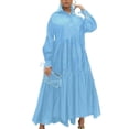 thumbnail image 1 of Avamo Women Kaftan Button Down Maxi Dresses Plain Casual Ruffle Shirt Dress Long Sleeve Lapel Solid Color Party Dress Sky Blue XXL, 1 of 3