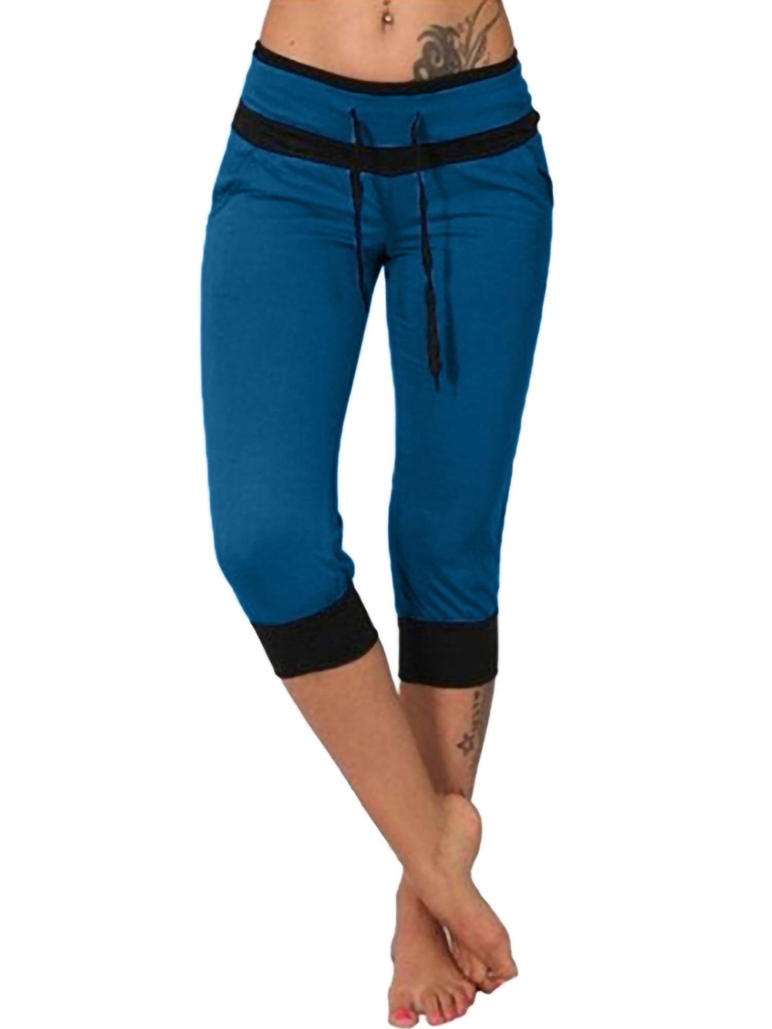 Women Capri Pants Drawstring Elastic Waist Jogger Hiking Short Pants  Moisture Wicking Yoga Capris with Pockets