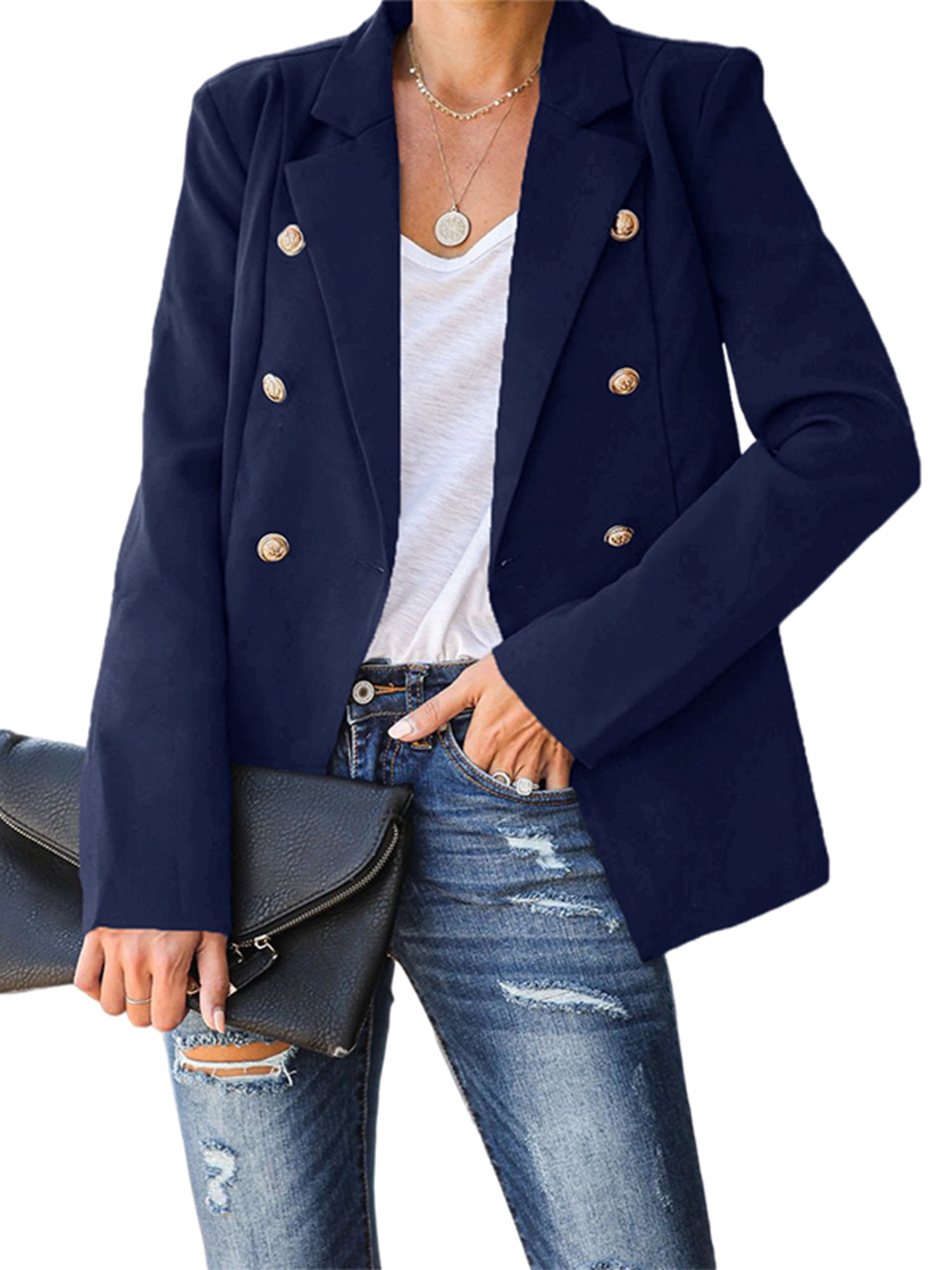 Avamo Women Blazer Vest Solid Color Cardigan Jacket Open Front