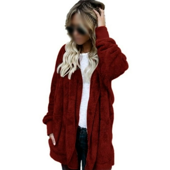 Avamo Women Long Sleeve Velvet Hooded Jacket Fluffy Fleece Open Front Long Coat Ladies Winter Soft Cozy Hoodie Warm Outwear Clothes Leisure Wear