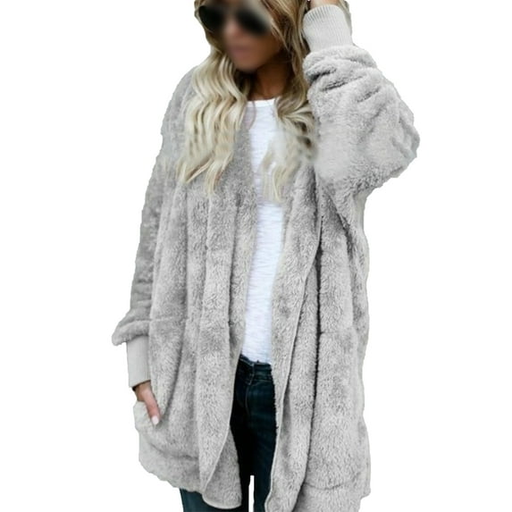 Avamo Women Open Front Sherpa Cardigan Coat Long Sleeve Fleece Fuzzy Oversized Warm Hoodie Long Cardigan Sweater with Pocket Plus Size S-5XL
