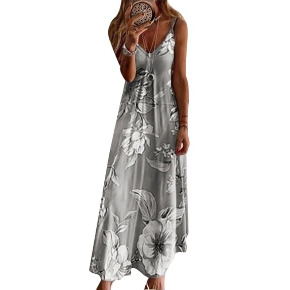 Avamo Women Plus Size Long Maxi Dress Gradient Color Spaghetti Strap Dress Casual Beach Party Dress Sundress S-5XL