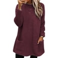 thumbnail image 1 of Avamo Women Plush Fleece Plain Pullover Tops Crew Neck Loose Tee Solid Color Blouse Shirts Brick Red L, 1 of 2