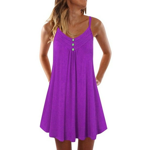 Avamo Women Sleeveless Pajamas Dress Summer Casual Solid Color Nightgown Night Shirt Sleepwear Nightwear