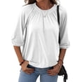 thumbnail image 1 of Avamo Women's 3/4 Sleeve Elastic-Hem Top Crew Neck Ruffle Blouse Casual Loose Basic Tunic T-Shirt Pullover, 1 of 5