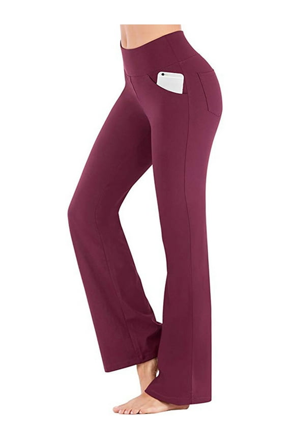 Avamo Women's Bootcut Yoga Pants with Pockets Moisture-Wicking High Waist Bootleg Gym Fitness Trousers Plus Size Pant Stretch Yoga Workout Pants for Women