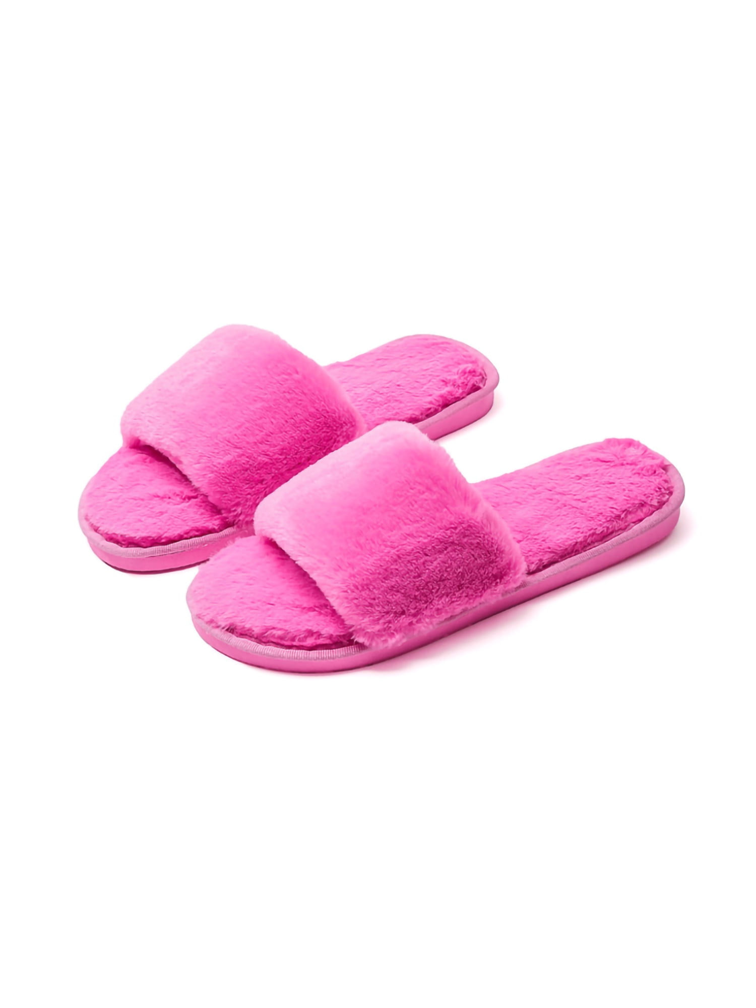 Women's Fluffy Home Slippers, Open Toe Soft Fuzzy Flat Slippers