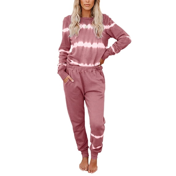 Women s Tie Dye Printed Pajamas Set Long Sleeve Tops and Jogger Pants pjs Set Soft comfy Nightwear Casual Cozy Sleepwear Loungewear