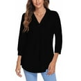 thumbnail image 1 of Avamo Womens 3/4 Sleeve Lapel V Neck Tunic Work Blouse Office Business Shirts Casual Loose Solid Color Tops, 1 of 4