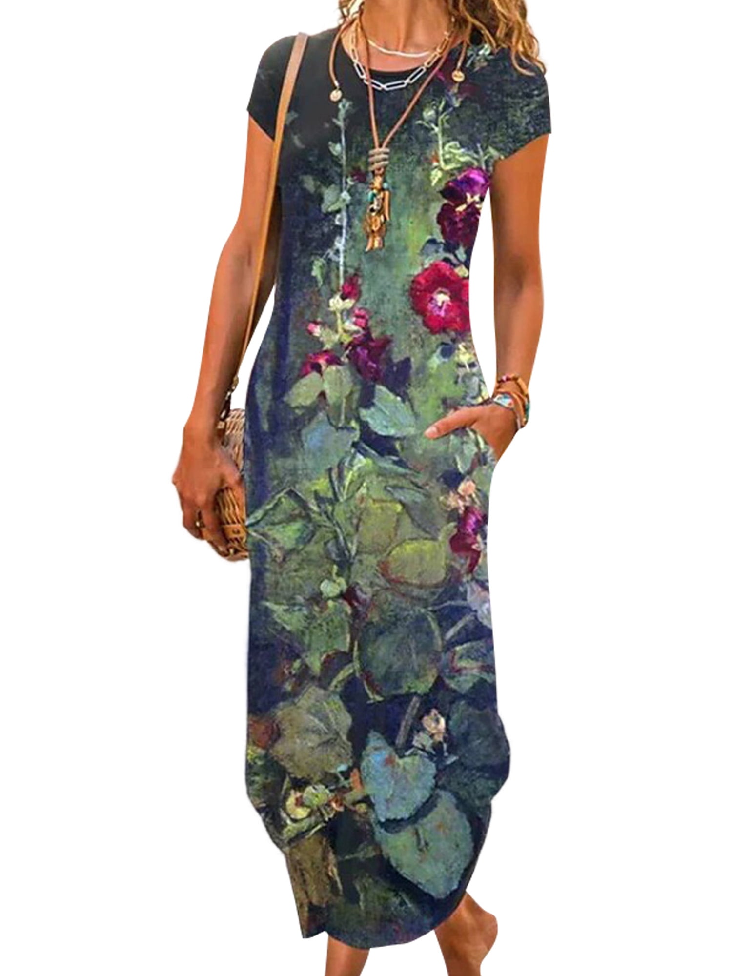 HDE Women's Cotton Nightgowns Short Sleeve Sleep Dress Coffee Tie Dye 4X-5X  