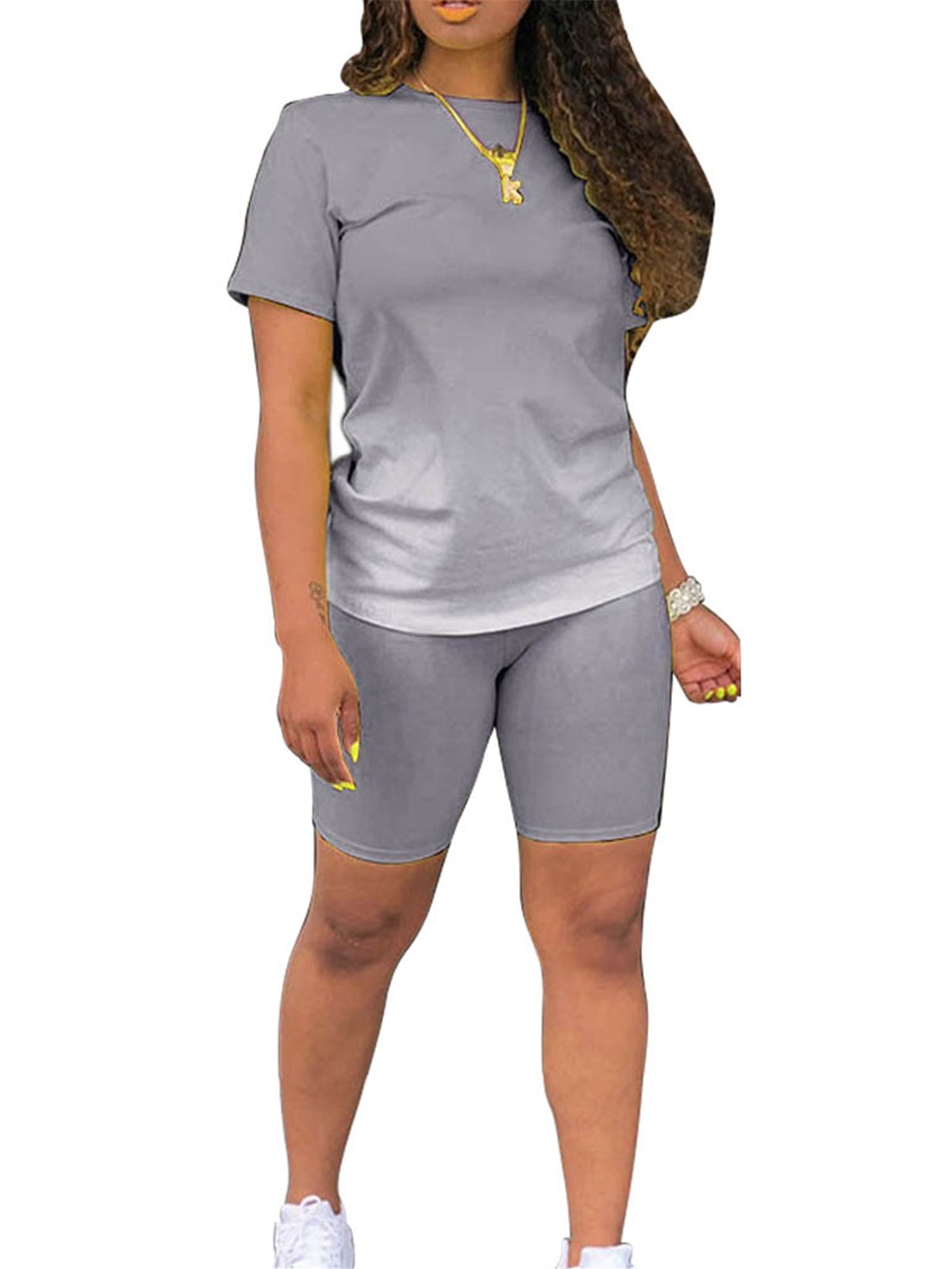 Gray Summer Outfit, Workout Set, Gray Shorts, Plus Size Clothing