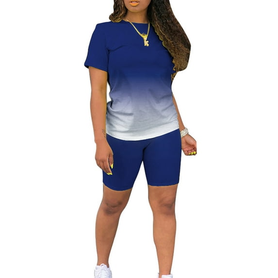 Avamo Womens Casual Sport Active Set Summer Short Sleeve Gradient Color Tops and Shorts Tracksuit Outfits