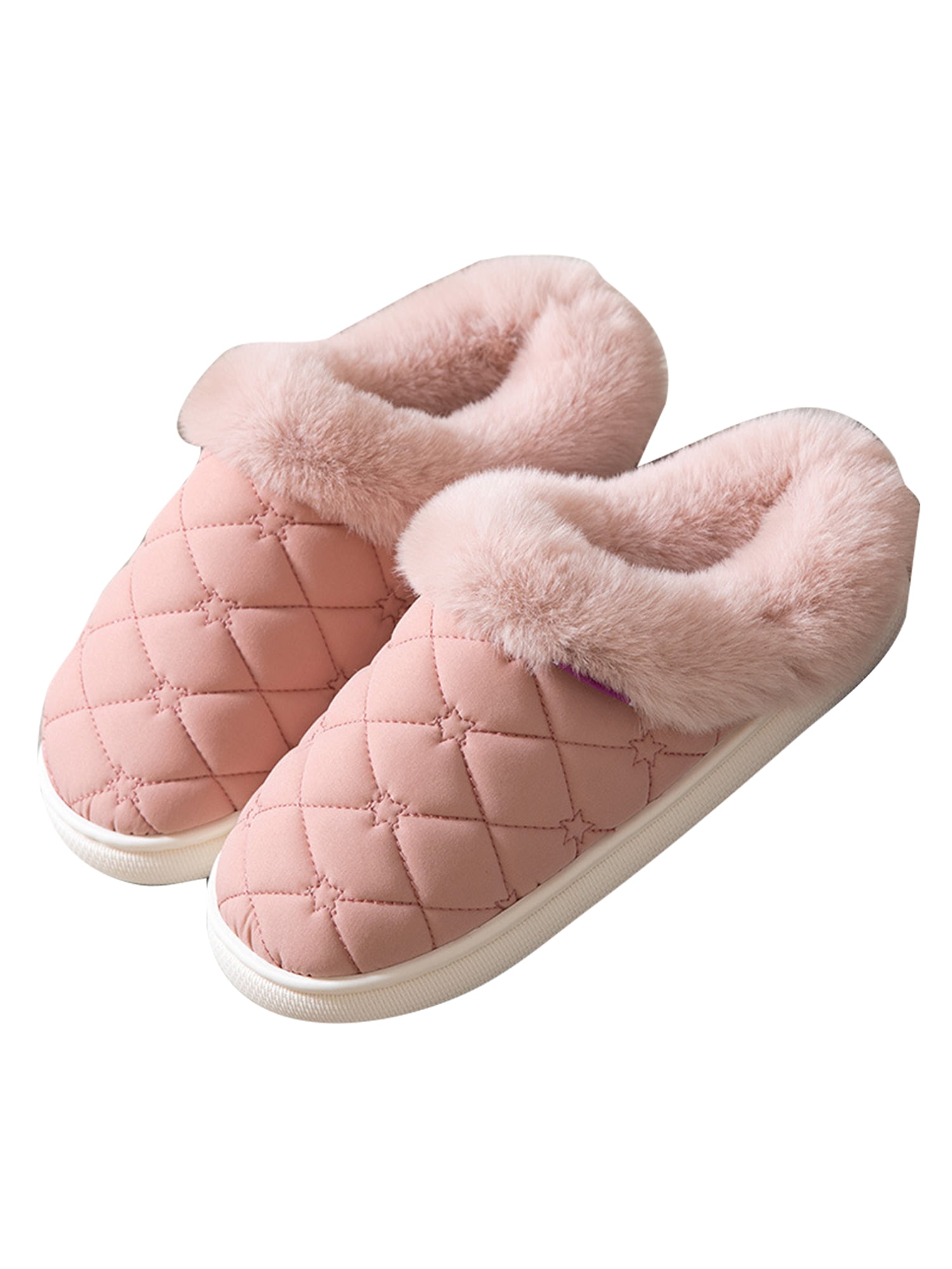 Avamo Womens House Shoes Slip On Slippers Fluffy Slipper Bedroom Home Shoe  Indoor Casual Fuzzy Pink 7-7.5 