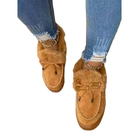 Avamo Womens Lady Shoes Stylish Fluffy Lined Loafers Winter Sneaker Boots Women Shoes