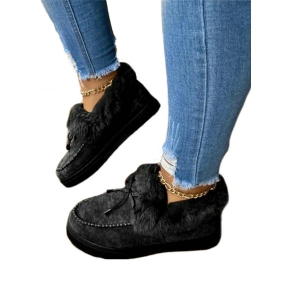 Avamo Womens Lady Shoes Stylish Fluffy Lined Loafers Winter Sneaker Boots Women Shoes