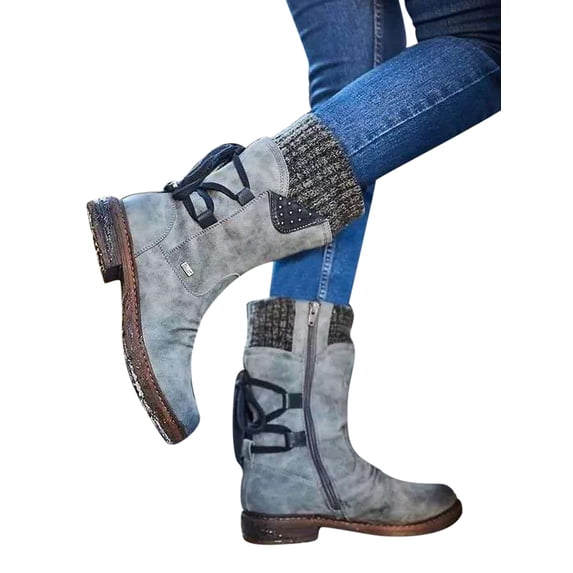 Avamo Womens Leather Ankle Boots Snow Mid Boots Comfort Shoes Ladies Winter Boots Side Zipper