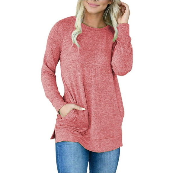 Avamo Womens Oversized Crewneck Sweatshirts with Pockets Casual Solid Color Baggy Pullover Lightweight Workout Tunic Top S-4XL