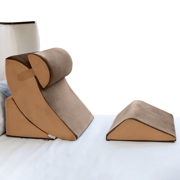 Avana Kind Bed Orthopedic Support Wedge Pillow Comfort System – for Post-Surgery, Heartburn, Snoring, Acid Reflux & GERD, 4-Piece-Set, Mocha/Camel