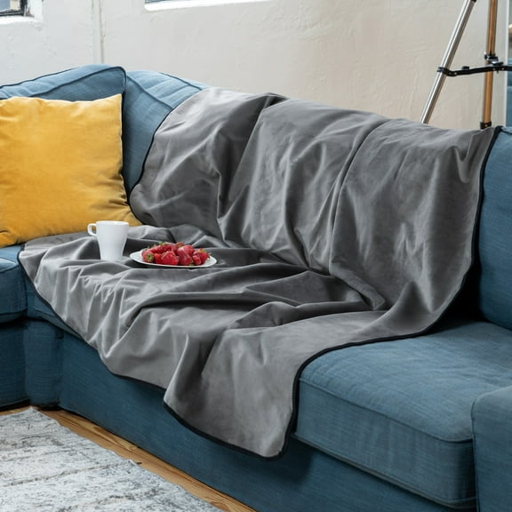 Avana Waterproof Throw Blanket | Protector for People and Pets | Leak Proof Moisture Barrier - Regular Size, Micro-Velvet Grey