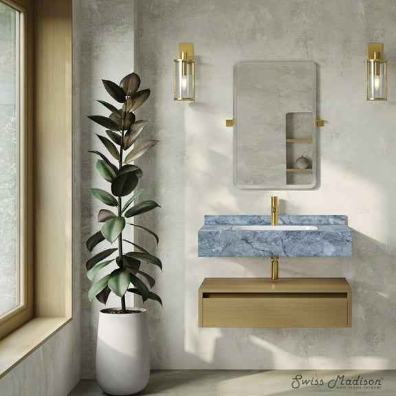 Avancer 36" Wall-Mounted Bathroom Vanity in Natural Oak with Blue Celeste Sink Top