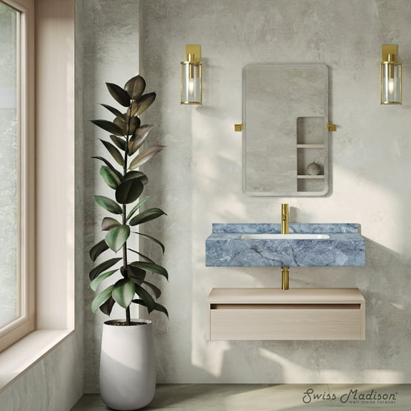 Avancer 36" Wall-Mounted Bathroom Vanity in White Oak with Blue Celeste Sink Top