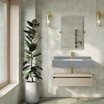 Avancer 36" Wall-Mounted Bathroom Vanity in White Oak with Charcoal Grey Sink Top