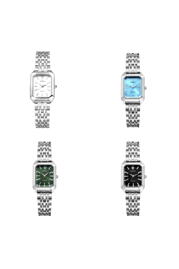 4PCS Square Womens Watch: Elegant Rectangular Bar Scale Dial Analog Quartz Bracelet Watch Detachable Strap Casual Business Dress Ladies Watches