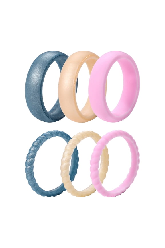 6 Pack 3mm Silicone Wedding Ring for Women, Thin and Braided Rubber Band, Fashion, Colorful, Comfortable fit, Skin Safe, Size 11