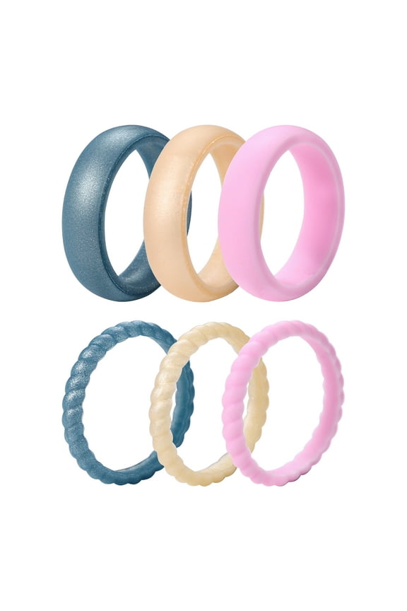 6 Pack 3mm Silicone Wedding Ring for Women, Thin and Braided Rubber Band, Fashion, Colorful, Comfortable fit, Skin Safe, Size 12
