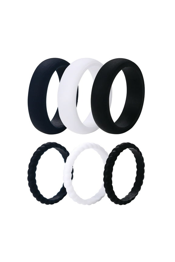 6 Pack 3mm Silicone Wedding Ring for Women, Thin and Braided Rubber Band, Fashion, Colorful, Comfortable fit, Skin Safe, Size 9